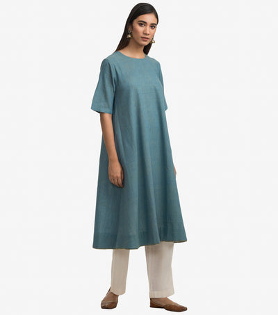 Blue khadi flared kurta