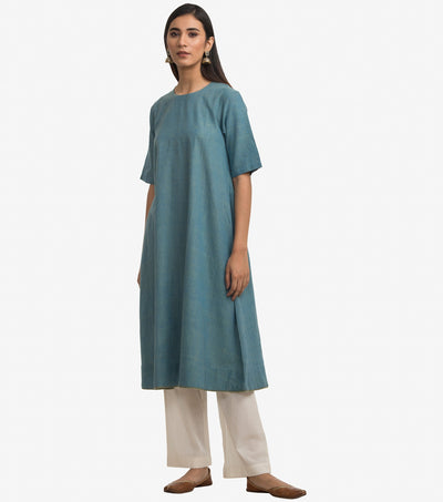 Blue khadi flared kurta