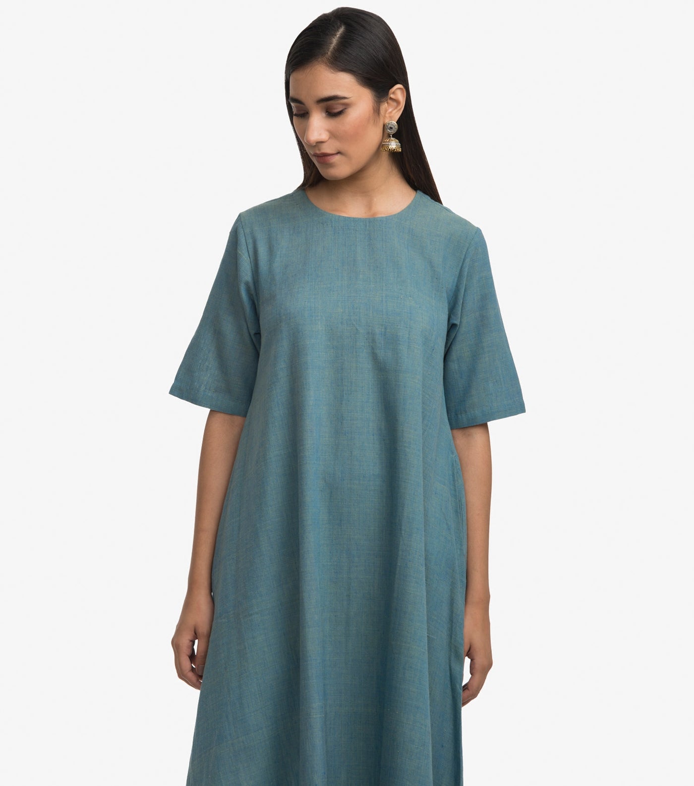 Blue khadi flared kurta