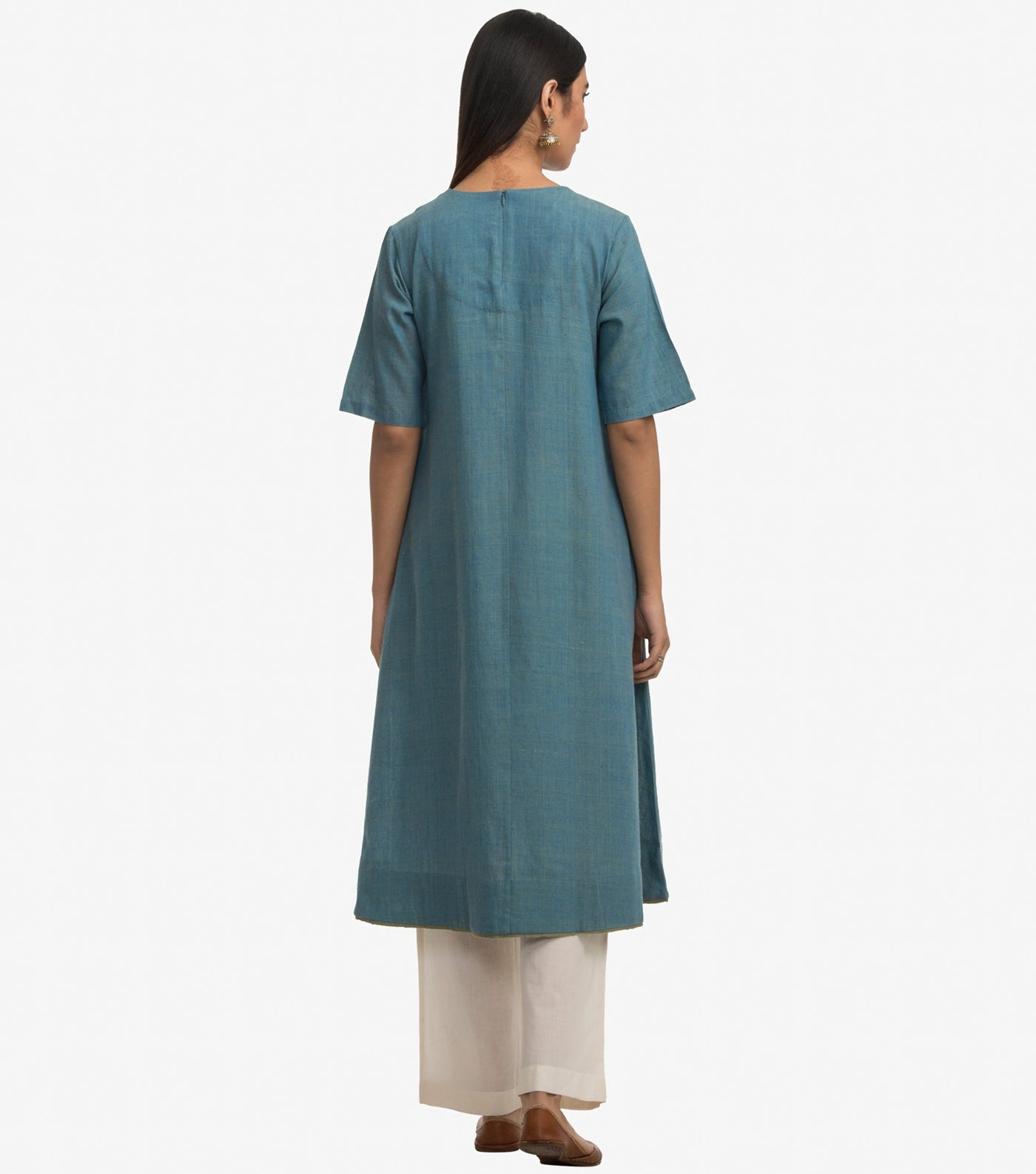 Blue khadi flared kurta