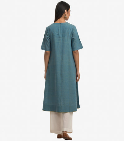 Blue khadi flared kurta