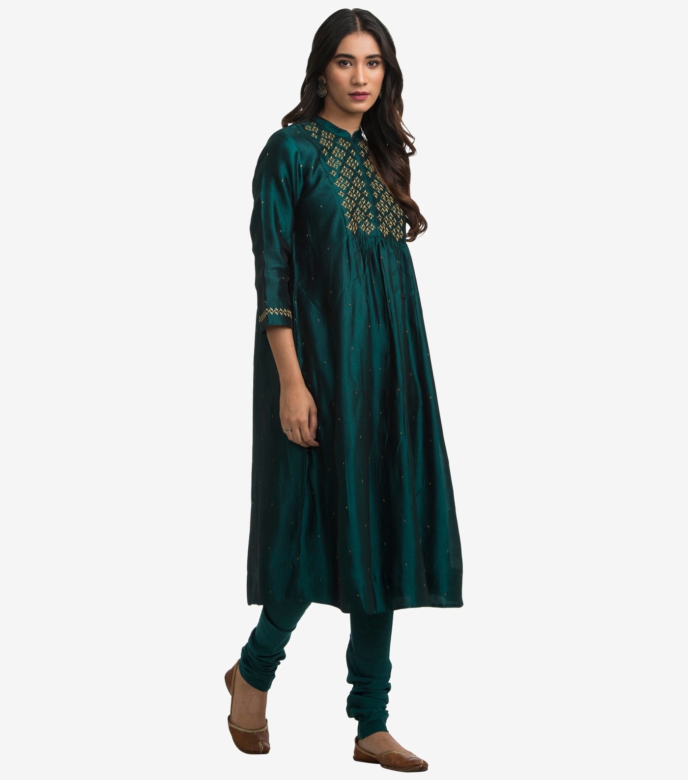 Emerald Green Dupion Silk Kurta & Cotton Churidaar Set