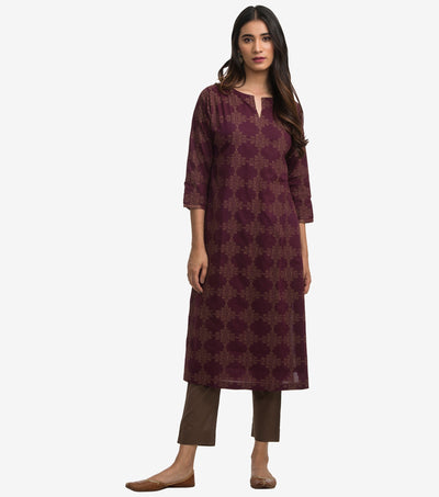 Plum Zari Embroidered Cotton Suit Set