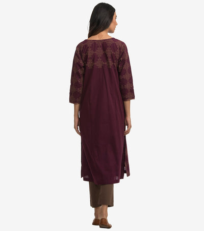 Plum Zari Embroidered Cotton Suit Set