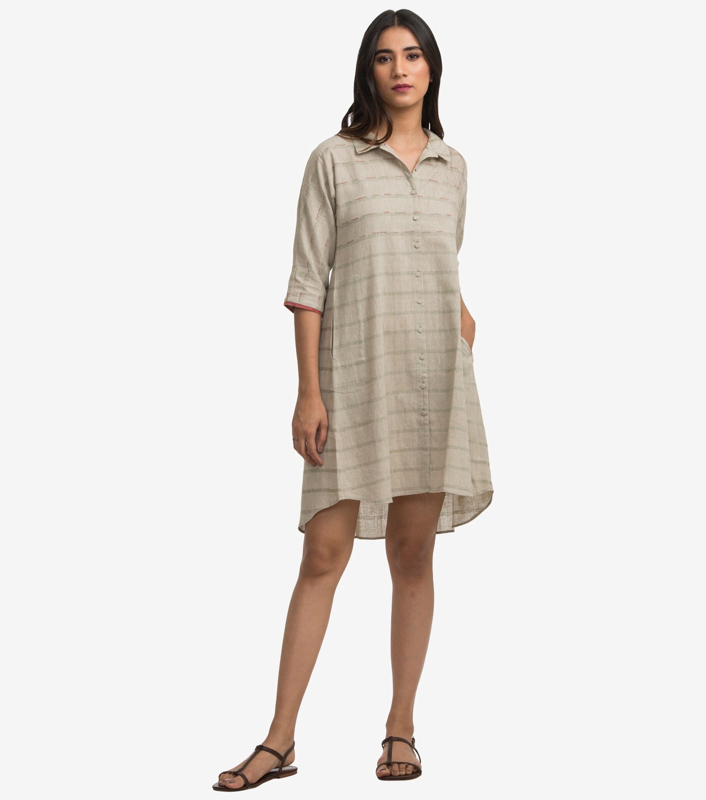 Beige khadi shirt dress