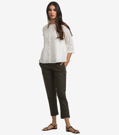 Olive stripped cotton narrow pant