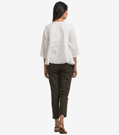 Olive stripped cotton narrow pant