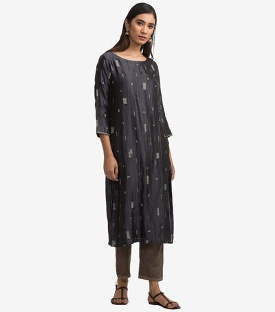 Black Dupion embroidery kurta