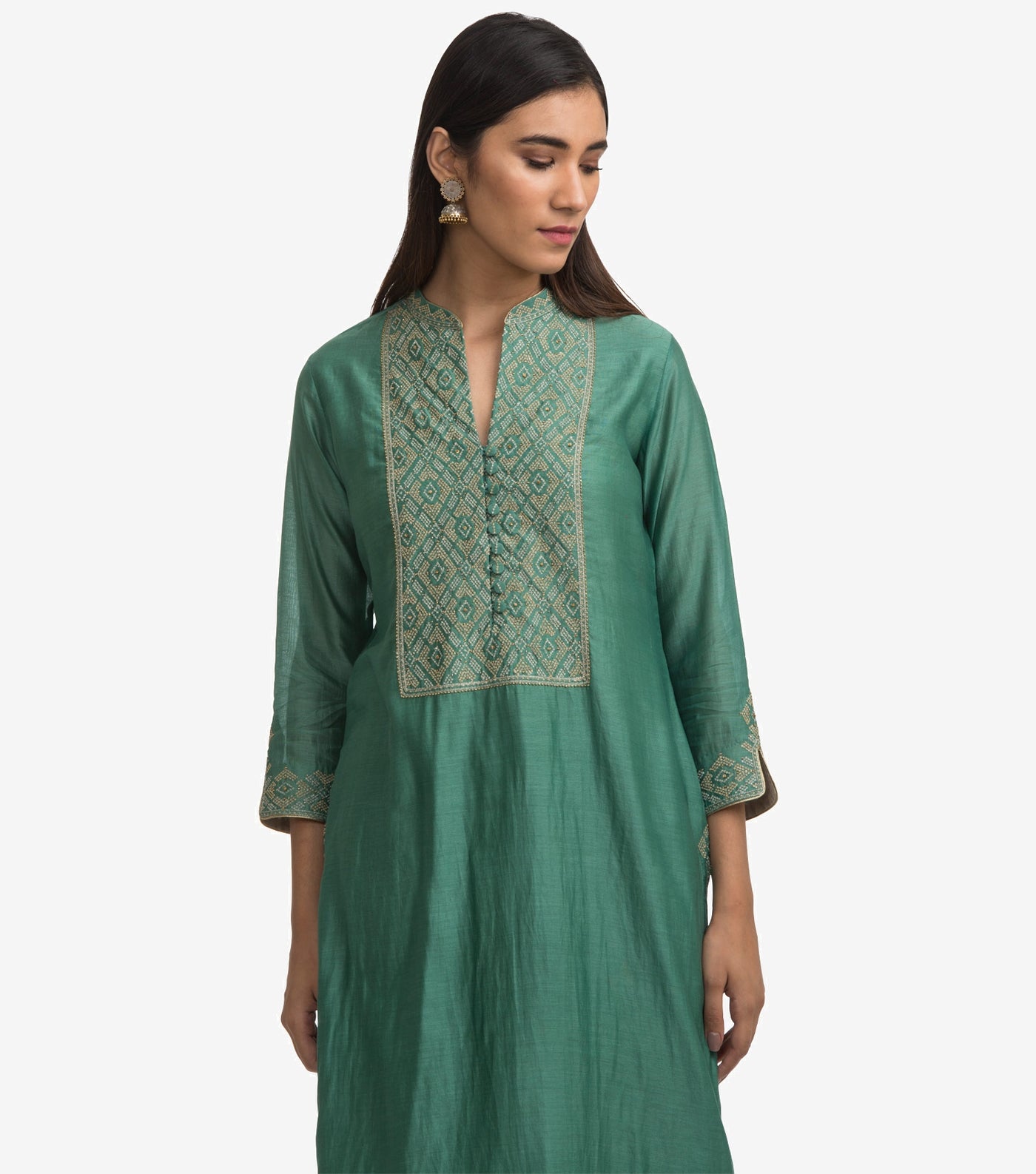 Green embroidered chanderi kurta