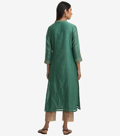 Green embroidered chanderi kurta