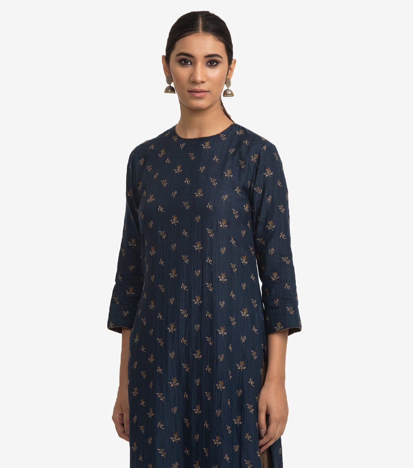 Indigo Cotton silk embroidered kurta set