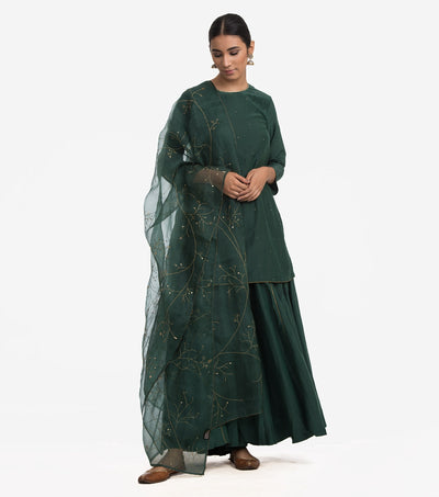 Green cotton silk kurta sharara set