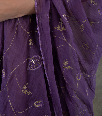 Purple Embroidered Chanderi Dupatta