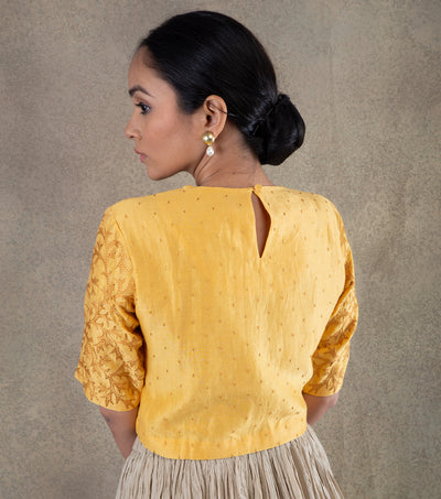 Yellow embroidered chanderi Blouse