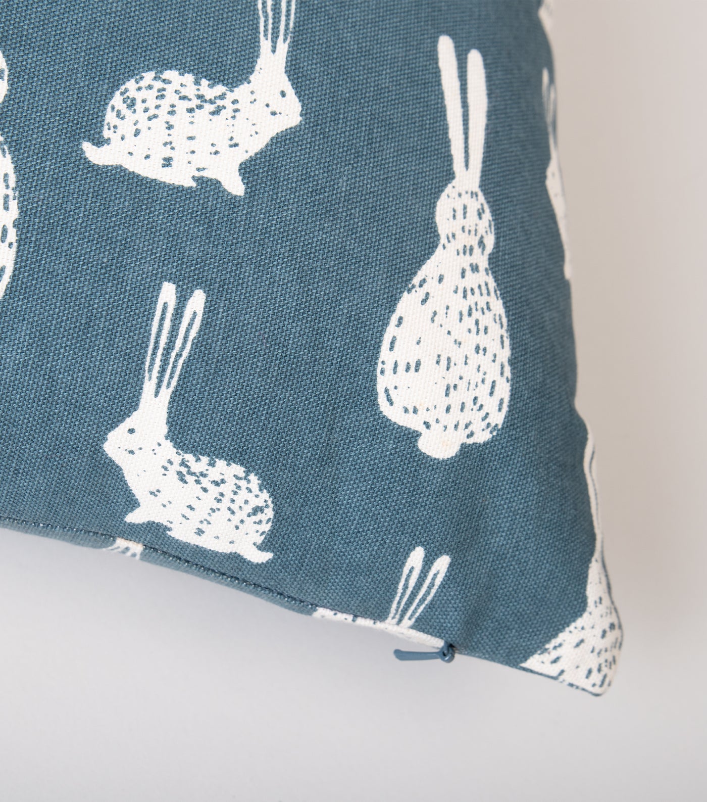 Teal Blue Printed Cotton Cushion Cover