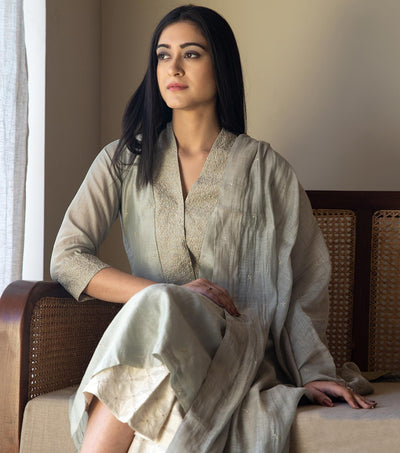 Pistachio Green Chanderi kurta & Dupatta set