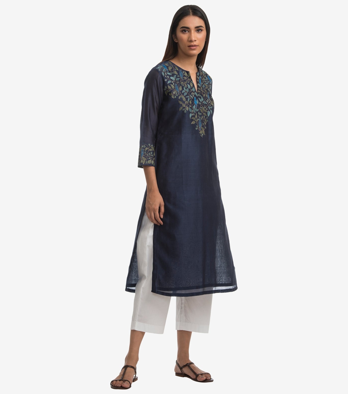 Navy blue chanderi kurta