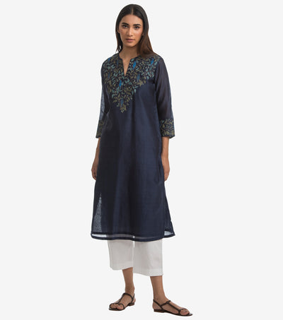 Navy blue chanderi kurta