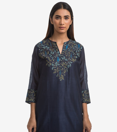 Navy blue chanderi kurta