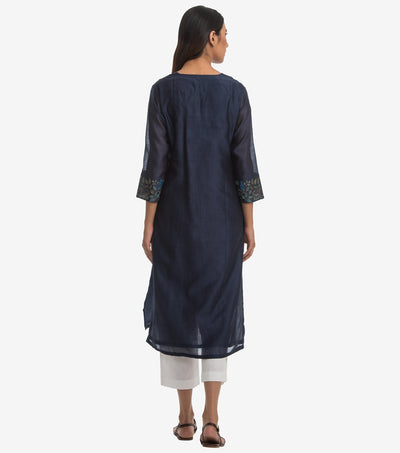 Navy blue chanderi kurta