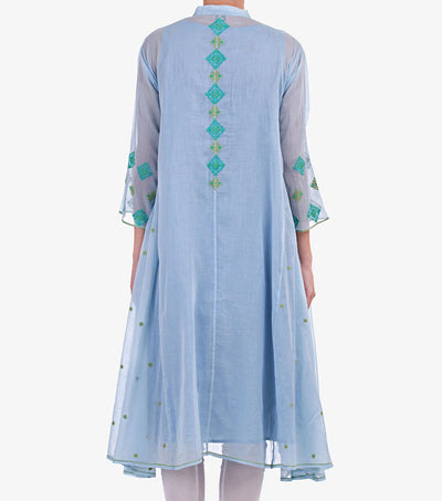 Sky Blue Embroidered Cotton Choga