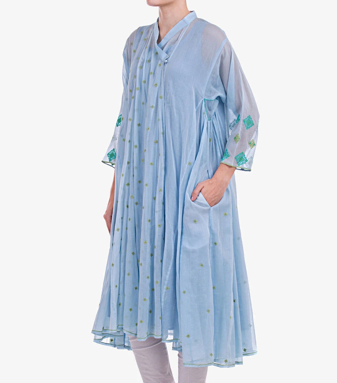 Sky Blue Embroidered Cotton Choga