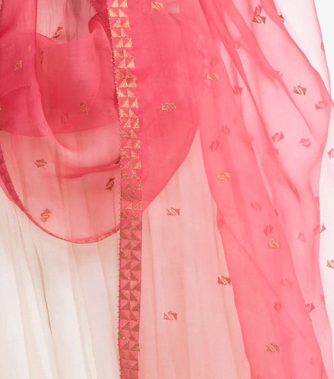 Pink organza embroidered dupatta