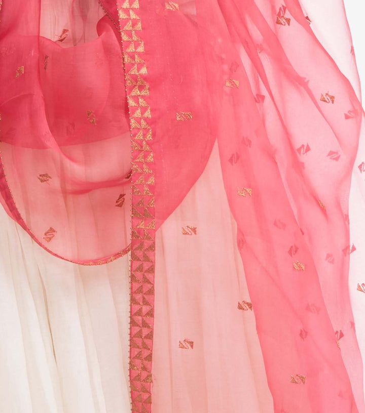 Pink organza embroidered dupatta