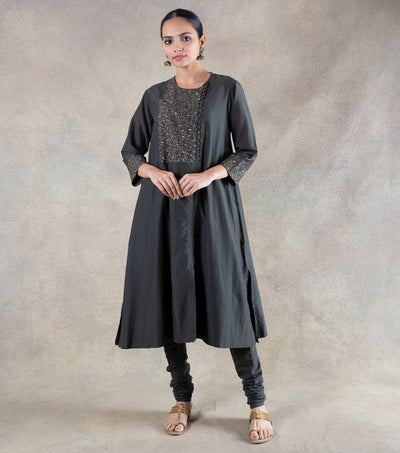 Black Cotton Silk Kurta & Chanderi Dupatta Suit Set