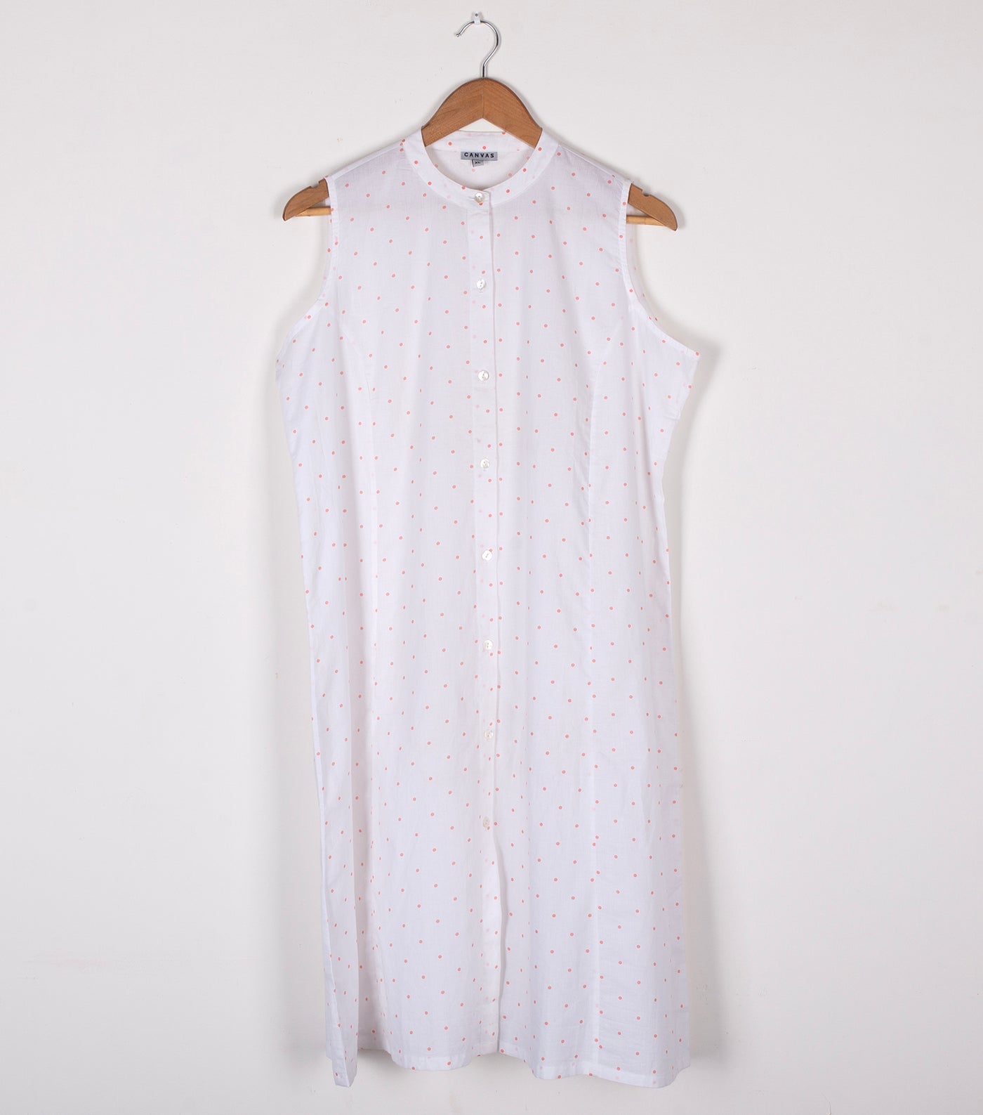 white polka dot printed cotton shirt dress