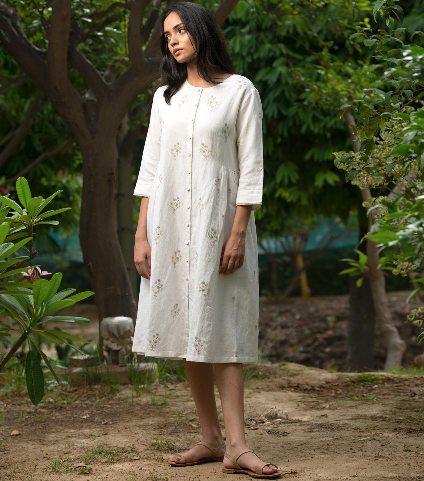 White linen embroidered kurta