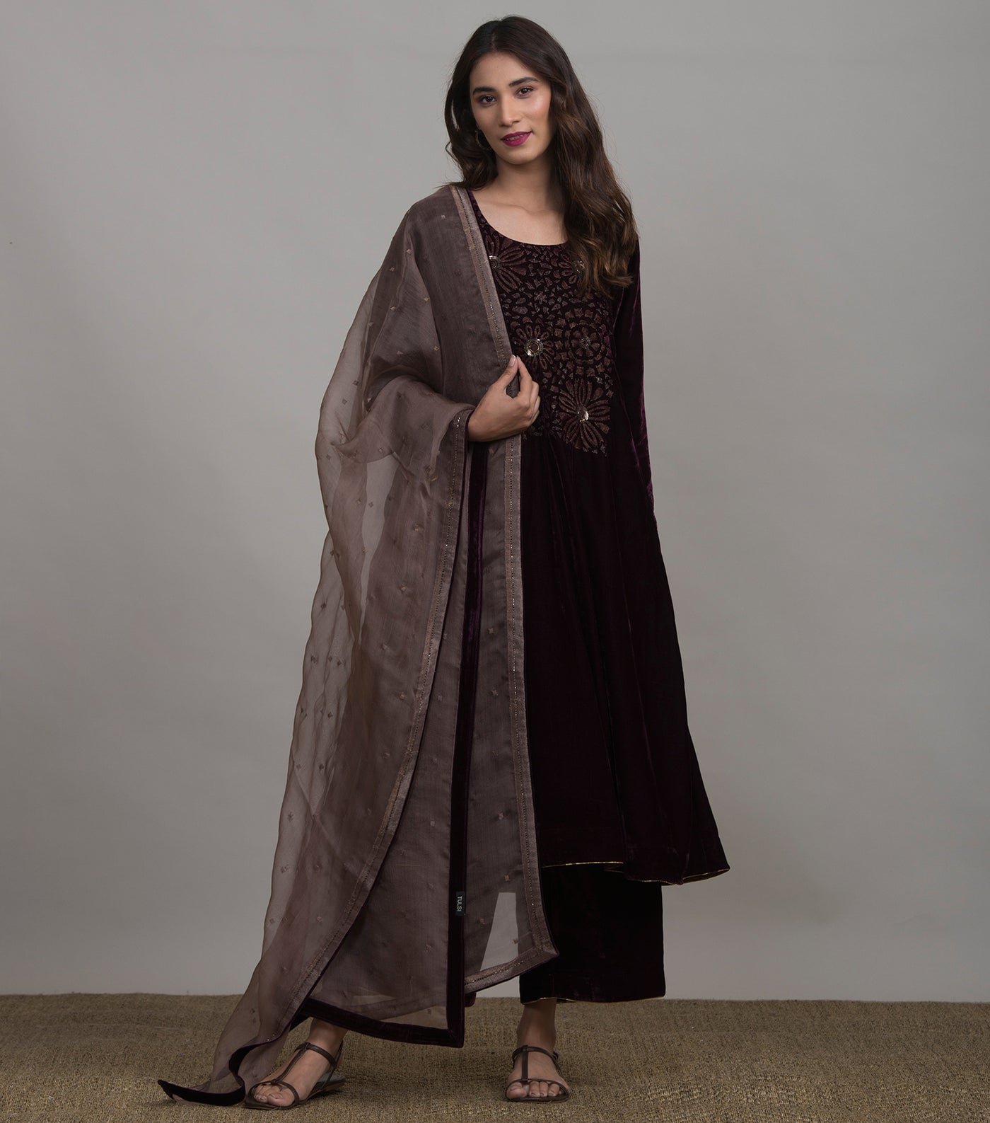 Taupe Organza Dupatta