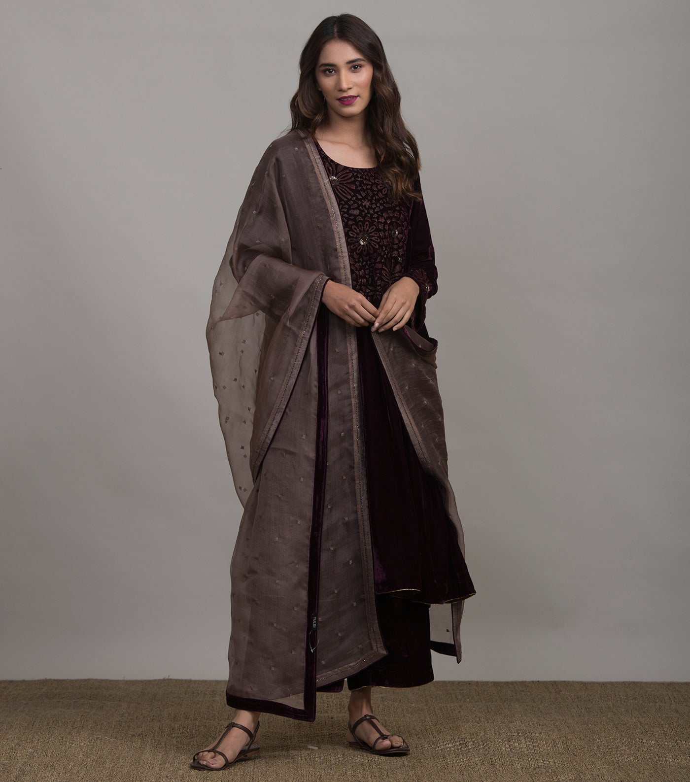 Taupe Organza Dupatta