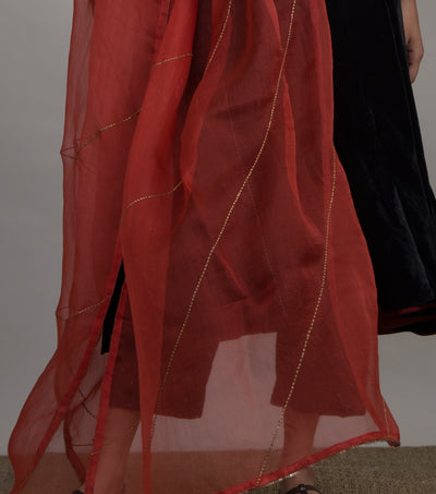 Rust organza dupatta