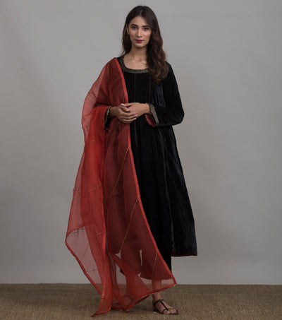 Rust organza dupatta