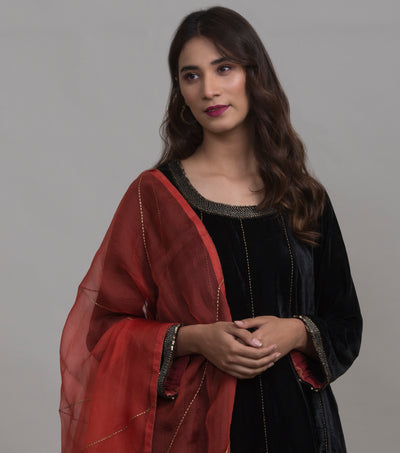 Rust organza dupatta