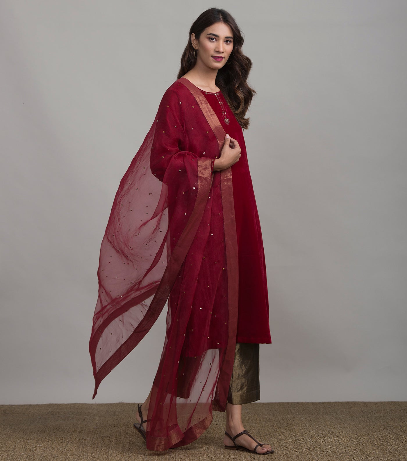 Red organza dupatta