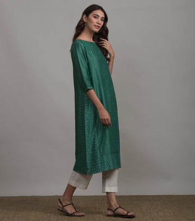 Green embroidered chanderi kurta