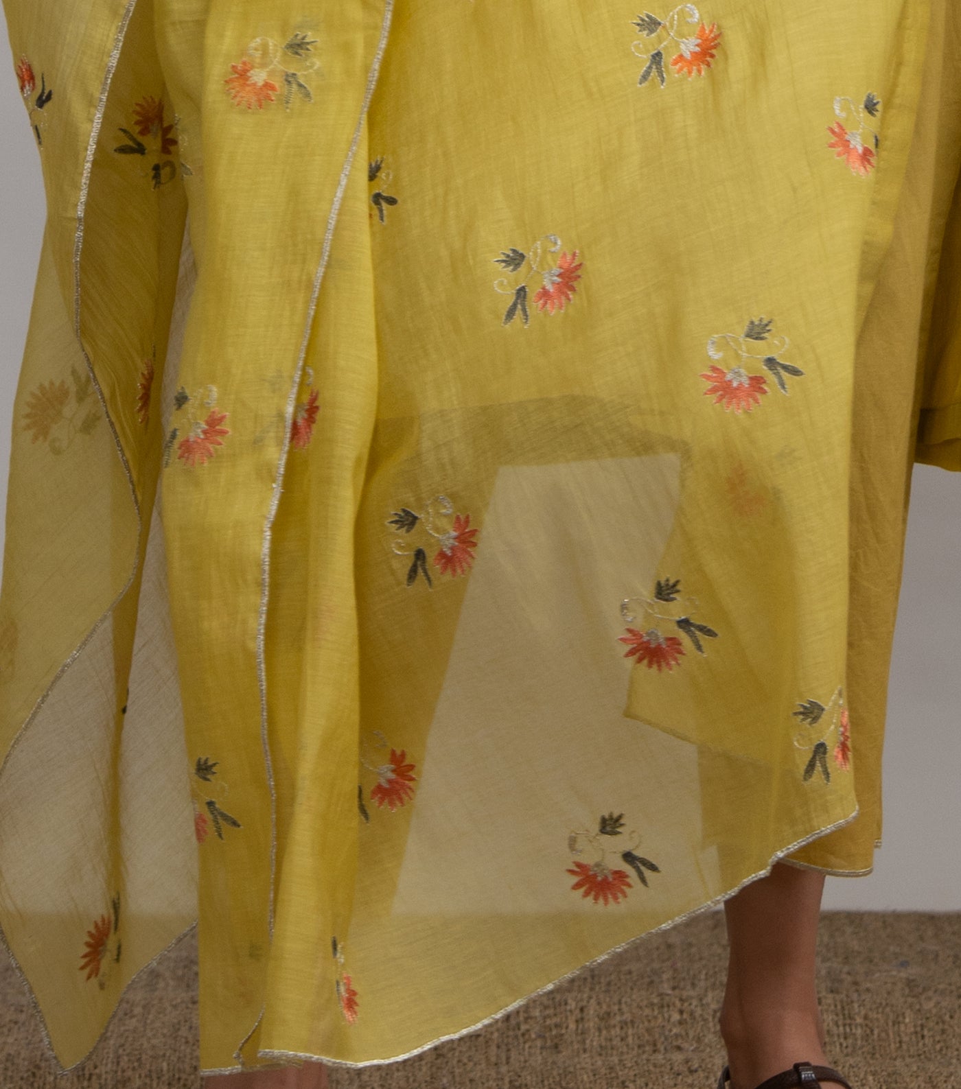Yellow Chanderi Embroidered Dupatta