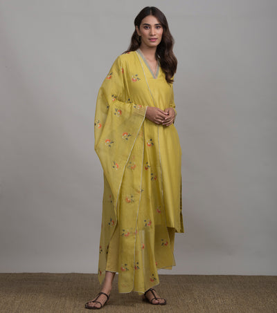 Yellow chanderi kurta & Cotton pants set