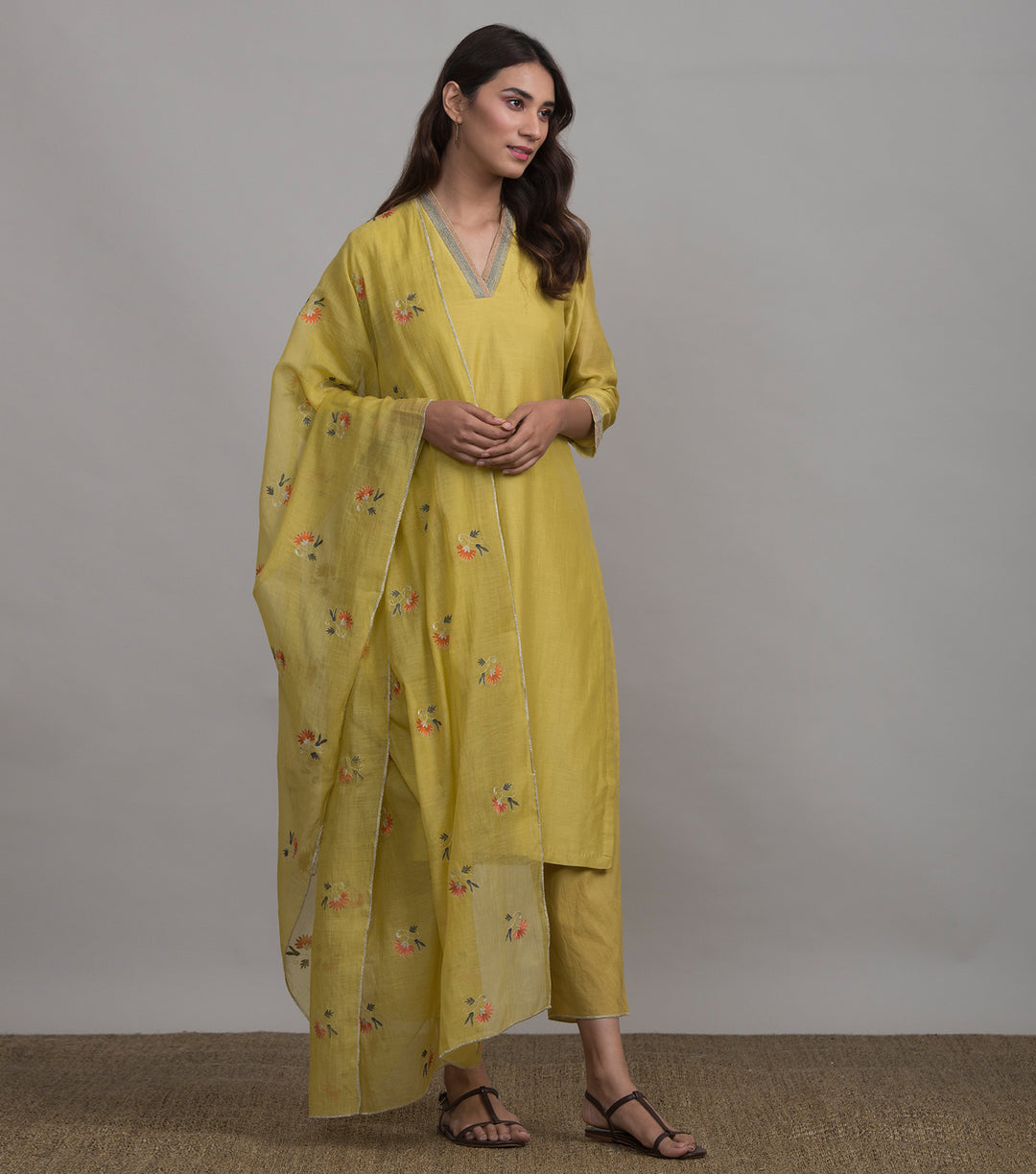 Yellow chanderi kurta & Cotton pants set