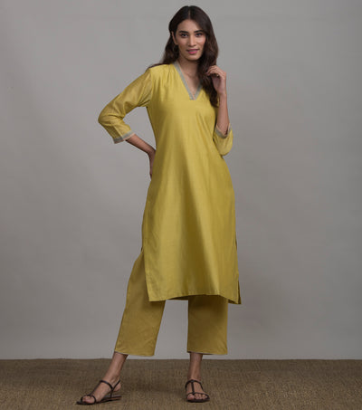 Yellow chanderi kurta & Cotton pants set