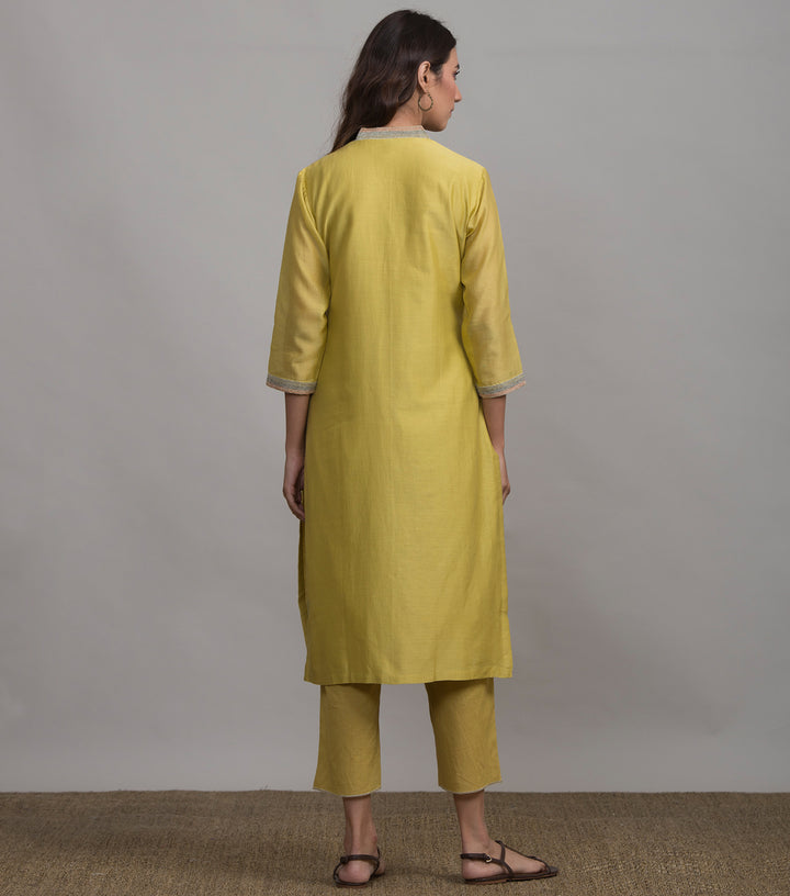 Yellow chanderi kurta & Cotton pants set