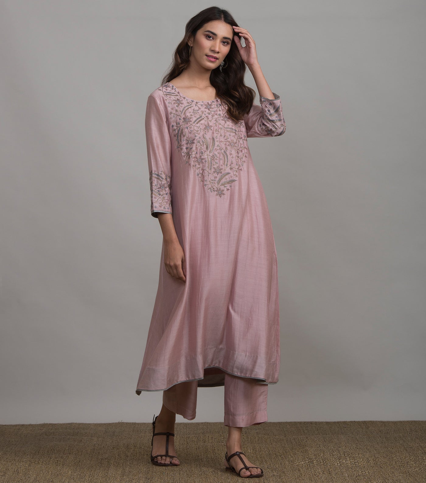 Blush Pink Embroidered Silk Suit Set