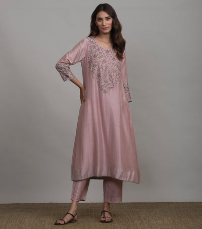 Blush Pink Embroidered Silk Suit Set