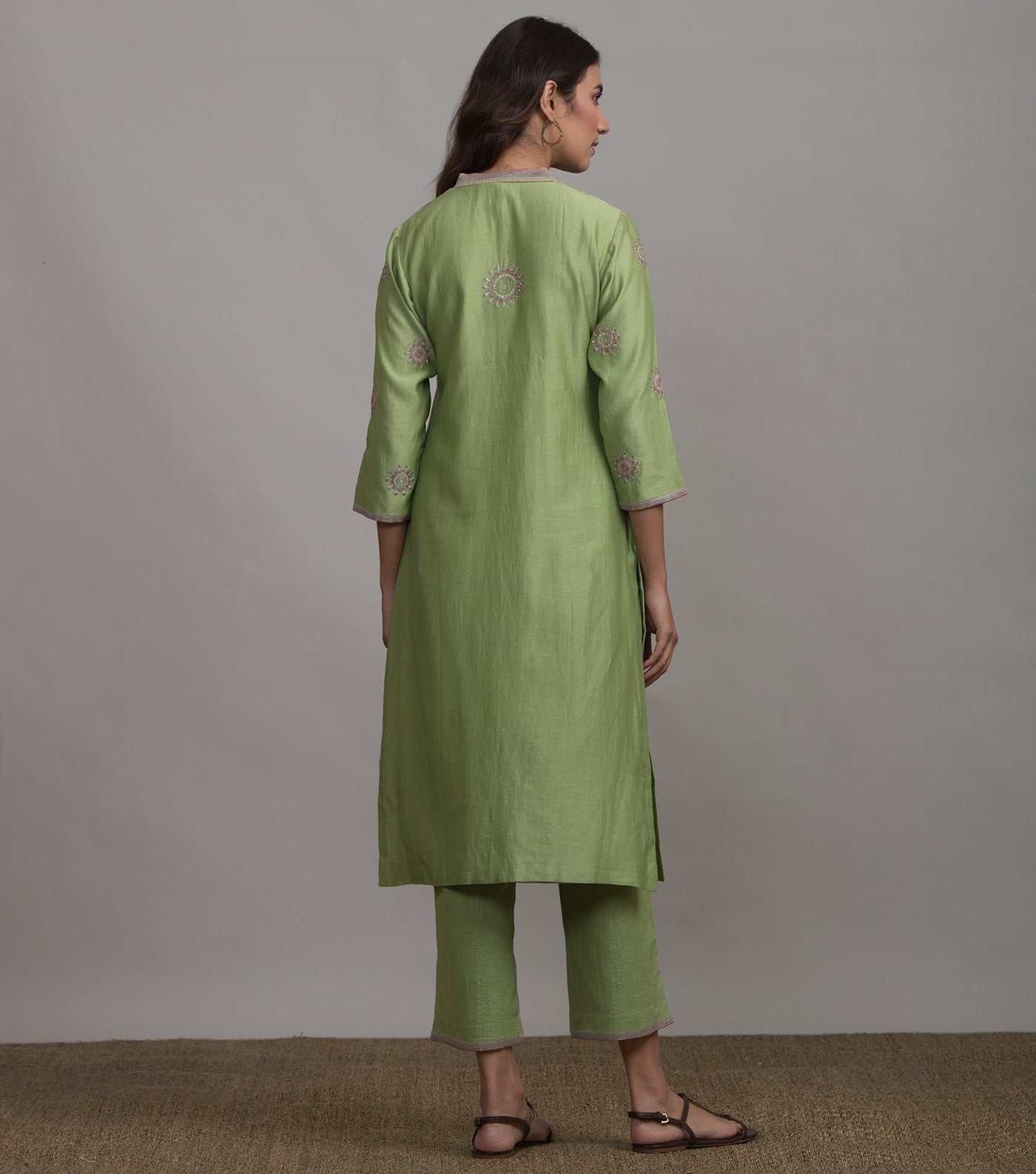 Light Green Chanderi Kurta & Cotton Palazzo Set