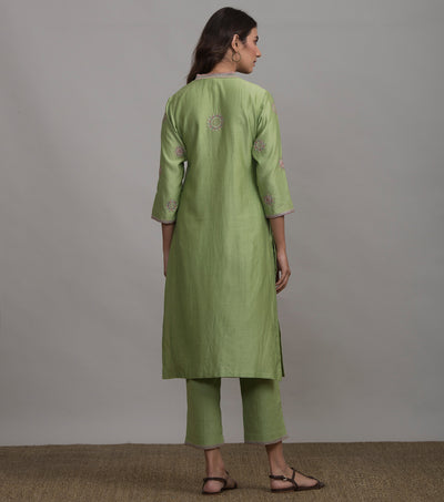 Light Green Chanderi Kurta & Cotton Palazzo Set