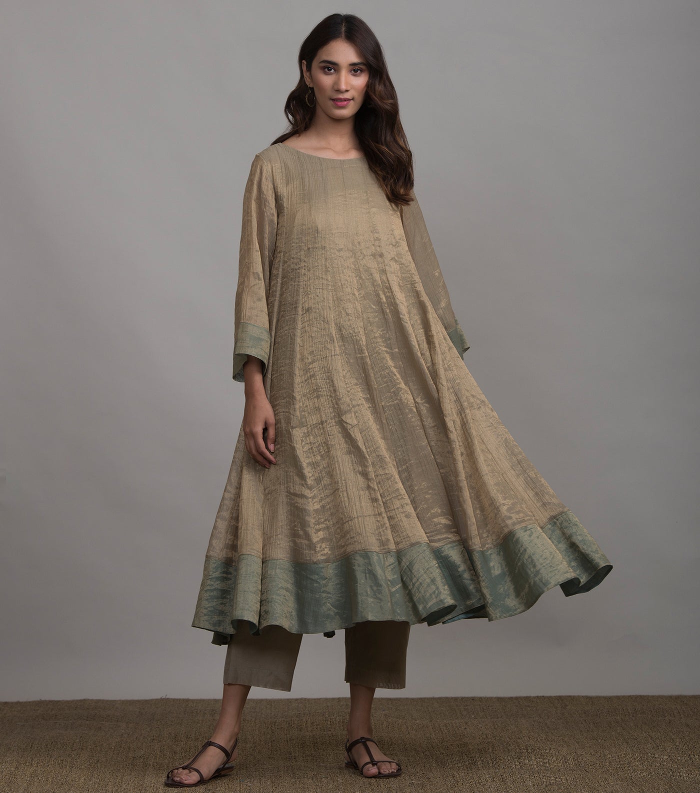 Beige Tissue Kurta & Palazzo Pants Set