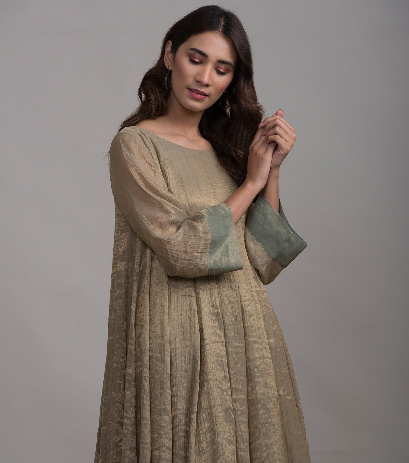 Beige Tissue Kurta & Palazzo Pants Set