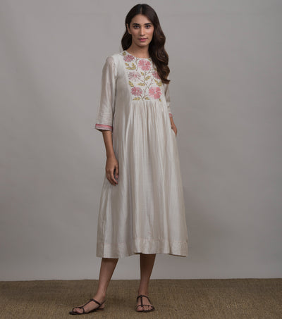 Ivory embroidered silk dress